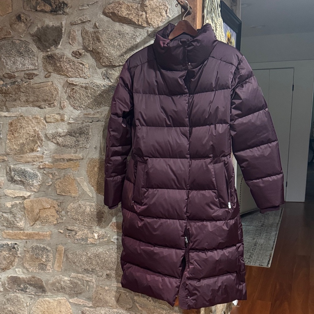 Athleta Burgundy Puffer Long Jacket
